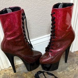 Red Pink black ombré Pleaser Boots
